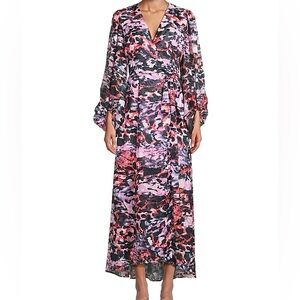 Hutch Anthropologie Lindie Wrap Maxi Dress Large Abstract Print Long Sleeve Tie